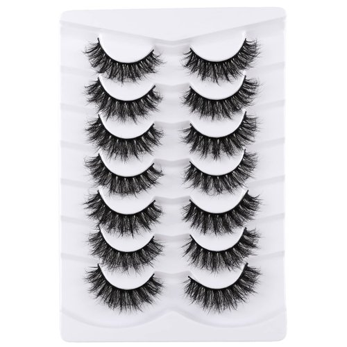 Mebver False Eyelashes Cat Eye Lashes Faux Mink Lashes Natural Look Fluffy Wispy Lashes That Look Like Extensions Pestañas Postizas D Curl Lash Strips Short Fox Eye Lashes 7 Pairs Pack