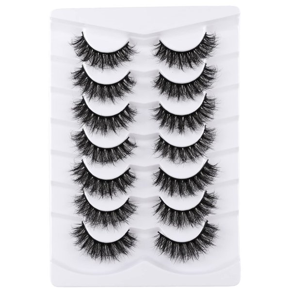 Mebver False Eyelashes Cat Eye Lashes Faux Mink Lashes Natural Look Fluffy Wispy Lashes That Look Like Extensions Pestañas Postizas D Curl Lash Strips Short Fox Eye Lashes 7 Pairs Pack