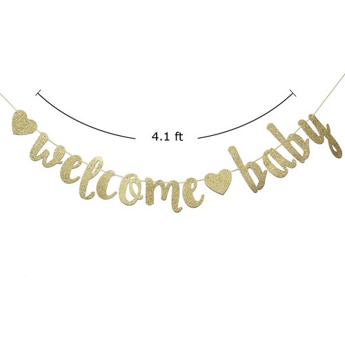 Welcome Baby Gold Glitter Banner- Baby Shower,Pregnancy Announcement, Gender Reveal Party Supplies (Gold)