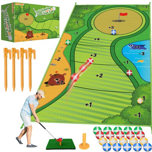 Bigdream Toddler Golf Club Set with Chipping Golf Game Mat，Indoor Outdoor Backyard Stick Chip Play Equipment Games Gifts Toys for 6 7 8 9 10 11 12 Year Old Boys Girls Kids Adult，Birthday Gifts