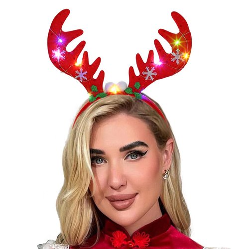 Metisee Big Antler Headbands Light Up Christmas Headband LED Reindeer Hair Band Xmas Snowflake Hairbands Holiday Party Hair Accessories for Women and Girls