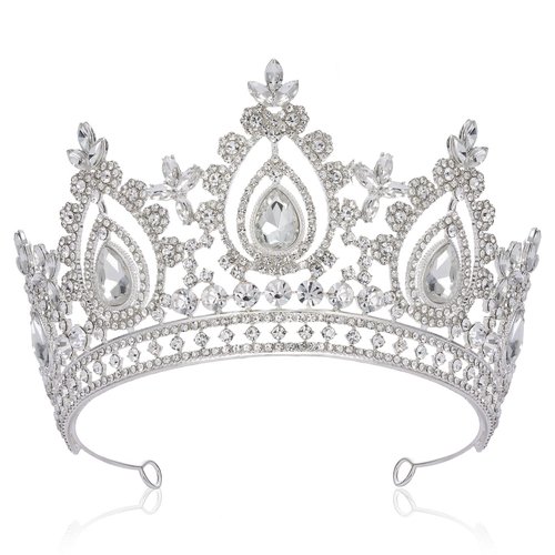 SWEETV Queen Crown for Women,Wedding Tiara for Bride,Princess Tiara,Quinceanera Pageant Crown Diadem,Crystal Headpiece for Birthday Prom,Silver