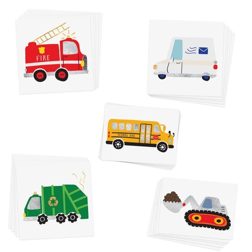 Kids Temporary tattoos - Beep Beep Variety Set of 25 assorted Flash Tattoos, premium waterproof colorful metallic gold and sliver kids temporary tattoo, boys temporary tattoo, car tattoo, truck tattoo, boys party favor, construction party