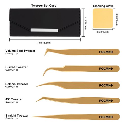 POCMKO Lash Extension Tweezer, 5 Pcs High Precision Lash Tweezers for Eyelash Extensions, Precision Eyelash Tweezers Set, Volume Lash Tweezers for Lash Extension, Lash Extension Supplies