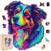Australian Shepherd Dogs Wooden Puzzle 500pcs Stained Colorful Art Painting Wooden Puzzle for Kids Adults, Birthday Mother's Father's Day Christmas for Dad Mom Son Daughter(14.9 * 17.1in)
