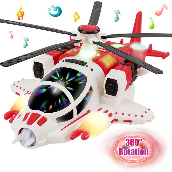 Helicopter Toy for Toddlers,Airplane Helicopter Toy for Kids,Birthday Gifts Propeller Helicopter with Voice&Light Function,360°Freedom&Automatic Obstacle Avoidance Airplane Toy for Kids 3+ (Red)