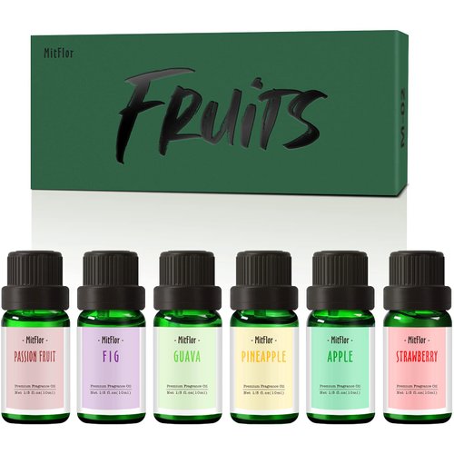 Fruit Essential Oils, MitFlor Premium Fragrance Oil for Diffusers for Home, Soap Candle Making Scents, Guava, Strawberry, Passion Fruit, Apple, Fig, Pineapple, 6x10ml