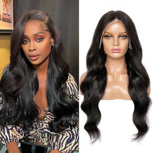 Transparent 13x6 Hd Lace Front Wigs Human Hair, Pre Plucked Bleached Knots Brazilian Virgin Glueless Human Hair Wigs Natural Black Body Wave 180 Density Human Hair Lace Front Wigs for Black Women