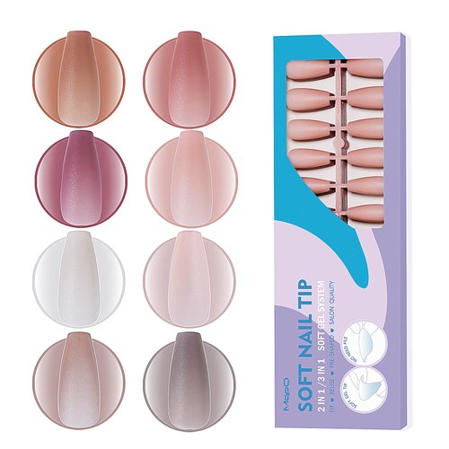 MqpQ Coffin Gel Nail Tips - Soft Gel Tips Multi-colored 2 in 1 Tips with Base Color,Long Lasting,Pre-shaped Fit 15 Size Fake Nails 240pcs for Nail Extensions
