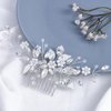 Jeairts Leaf Bride Wedding Hair Comb Rhinestone Pearl Bridal Hair Pieces Flower Headpiece Crystal Hair Accessories for Women and Girls (1-Silver)