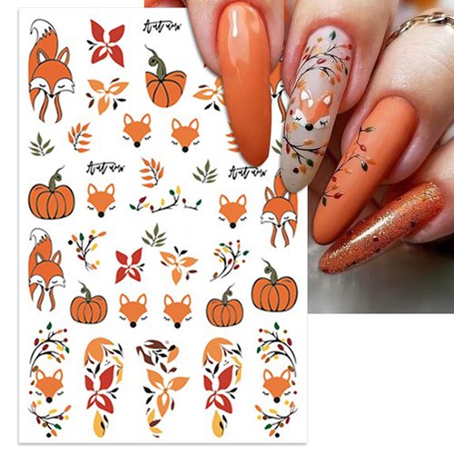 IDDFEVE Fall Nail Art Stickers, Thanksgiving Day Fox Nail Decals, 3D Self-Adhesive Maple for Autumn DIY Nail Supplies Decoration(5 Sheets)