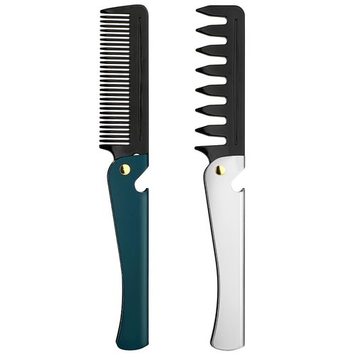 Men's Folding Comb with Cover for Travel and Grooming - Ideal for Beard Detangling and Styling