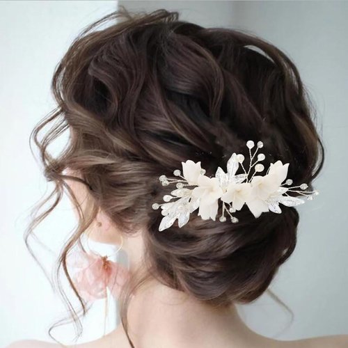 Foyte Crystal Wedding Hair Comb Silver Rhinestone Headpieces White Flower Bride Hair Pieces Bridesmaid Side Hair Combs for Women