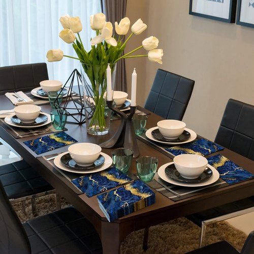 Geyoga 200 Pcs Guest Napkins 2 Ply Guest Bathroom Paper Napkins Disposable Hand Guest Towels for Thanksgiving Harvest Parties Dinners Decorative(Blue Gold Marble)