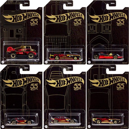 2023 Hotwheels 55th Anniversary Pearl & Chrome Complete 6 Cars Set - Premium Metal Toy Cars for Collectors and Enthusiasts, 1:64 Scale Die-Cast Replicas of Classic Vehicles