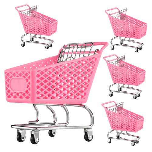HONMEET 4Pcs Miniature Shopping Cart Toy Small Trolley Model Decor with Wheels for Desktop Storage and Decorative Use Ideal for Accessories