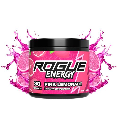 Rogue Energy Drink Powder for Long Gaming Hours - Gaming Energy Powder for Mental Focus - Sugar & Gluten Free - Gaming Supplement with Caffeine & Vitamins - Made in USA (Pink Lemonade - 30 Servings)
