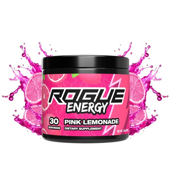 Rogue Energy Drink Powder for Long Gaming Hours - Gaming Energy Powder for Mental Focus - Sugar & Gluten Free - Gaming Supplement with Caffeine & Vitamins - Made in USA (Pink Lemonade - 30 Servings)
