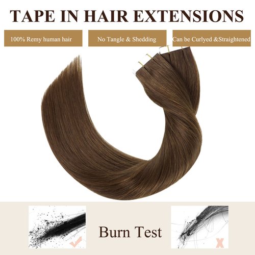 Loxxy 22Inch Invisible Tape in Hair Extensions Human Hair Double Sided Pu Remy Human Hair Tape in Extensions Thick Tape on Human Hair Extensions #4 Dark Brown 20Pieces 50Gram Per Pack