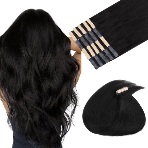 MAXITA Hair Extensions Tape in Natural Black Hair Extensions Tape in Extensions Remy Human Hair Seamless Straight Human Hair Extensions 22 Inch 20pcs 50g Real Human Hair for Women