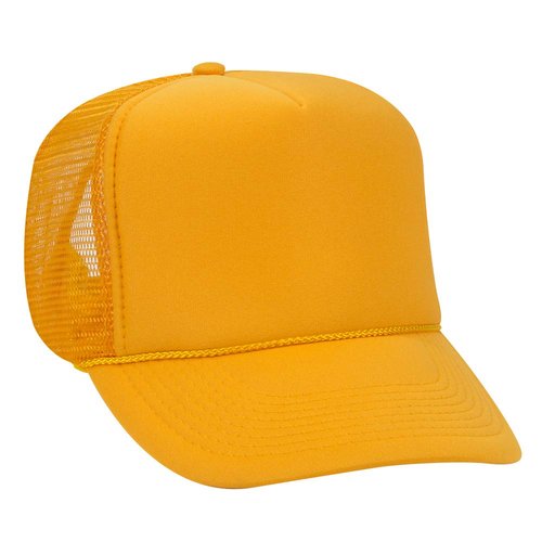 Ashen Fane Polyester Foam Front 5 Panel High Crown Mesh Back Trucker Hat, Gold