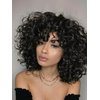 WIGNEE Short Curly Wig with Bangs for Black Woman Fluffy Loose Curly Afro Wig Natural Luster Short Wigs for African American Women Daily Party Use(Black)