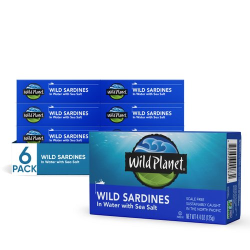 Wild Planet Sardines In Water Lightly Smoked With Sea Salt, Nutritional Powerhouses Packed with Flavor, 4.4 Ounce (Pack of 6)