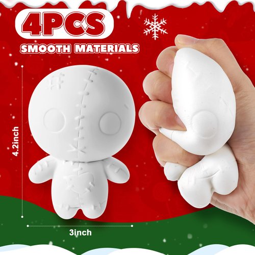 Poen 4 Pcs Voodoo Dolls Horror Doll Make Your Own Christmas Stress Balls with Paints Palette and Paint Brush Fidget Dolls Stress Relief Slow Rising Soft Squeeze Toys for Christmas Party Gift Supplies