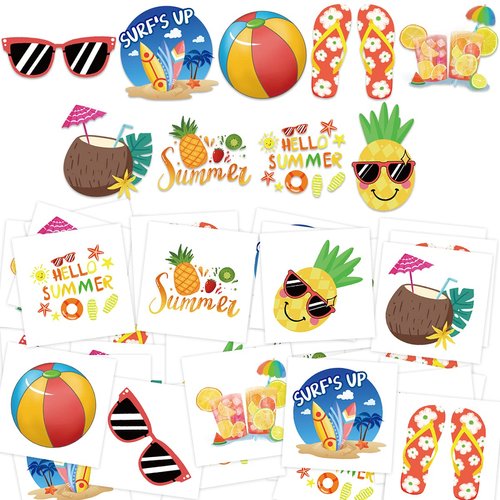 Summer Temporary Tattoos for Kids Hawaiian Luau Beach Tattoo 140 Packs