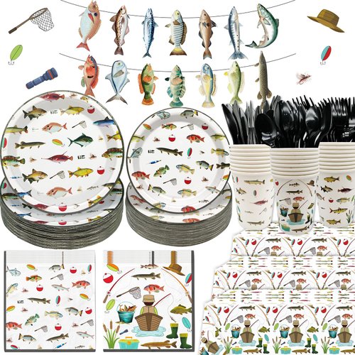 Yavxzvbw 171Pcs Fishing Party Decorations Fishing Birthday Party Decorations Gone Fishing Party D...