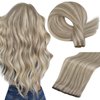 Full Shine Blonde Weft Hair Extension Real Human Hair Color Ash Blonde Highlight Bleach Blonde Hand Tied Hair Extensions Straight Hair Genius Weft Extensions 60G 24 Inch Weft Human Hair Extensions