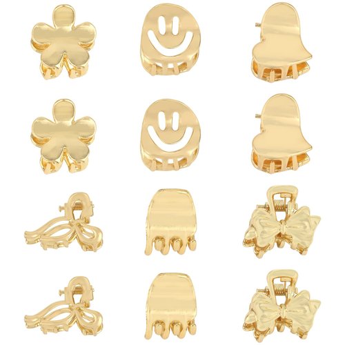 ACO-UINT 12 Pcs Small Hair Clips for Women, Gold Hair Claw Clips Sturdy Mini Metal Claw Clips, Cute Clips for Hair 90s Hair Accessories for Women and Girls