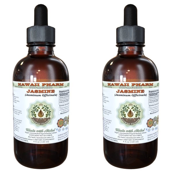 Jasmine Alcohol-Free Liquid Extract, Organic Jasmine (Jasminum officinale) Dried Flower Glycerite Hawaii Pharm Natural Herbal Supplement 2x2 oz