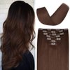 14 inches Clip in hair Extensions Remy Human Hair - 70g 7pcs 16 Clips Straight Thick 100% Real Human Hair Extensions for Women Medium Brown #4 Color