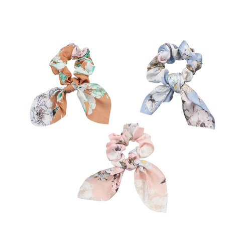3pcs Fashion Bow Scrunchies for Women, Elastic Print Flower Scrunchies with Elastic Hair Ties Ban...