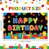 Panelee Building Block Birthday Banner Building Blocks Party Backdrop Building Blocks Birthday Party Decoration Happy Birthday Banner Photography Background for Kids Party Supplies, 72.8 x 43.3 Inch