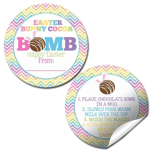 Easter Bunny Cocoa Bomb Bunny Ears Themed Happy Easter Hot Cocoa Bomb Packaging Sticker Labels, Total of 40 2" Circle Stickers (20 Sets of 2) by AmandaCreation