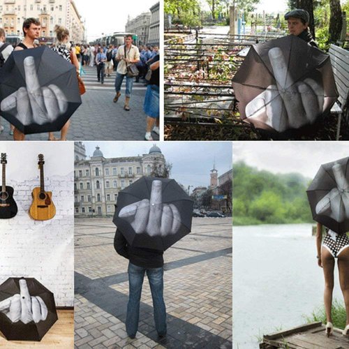 Sun-Mall Compact Umbrella,Golf Umbrella,Windproof Travel Umbrella,Black Umbrella,Middle Finger Umbrella,Compact Folding Reverse Umbrella with Case For Gifts