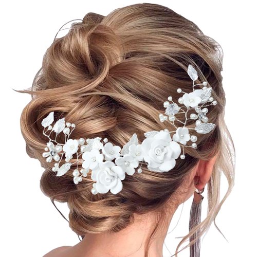 Pearl Bridal Hair Vine and Flower Hair Clips for Women's Wedding
