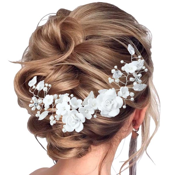 Pearl Bridal Hair Vine and Flower Hair Clips for Women's Wedding