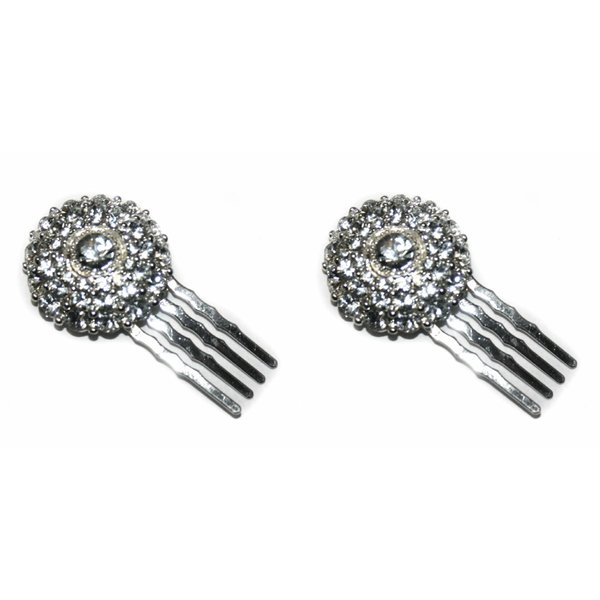 Small Decorative Hair Comb with Rhinestones 2pcs, Silver Color