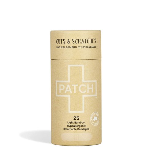 PATCH Eco-Friendly Bamboo Bandages for Cuts & Scratches, Hypoallergenic Wound Care for Sensitive Skin - Compostable & Biodegradable, Latex Free, Plastic Free, Zero Waste, Natural, 25ct