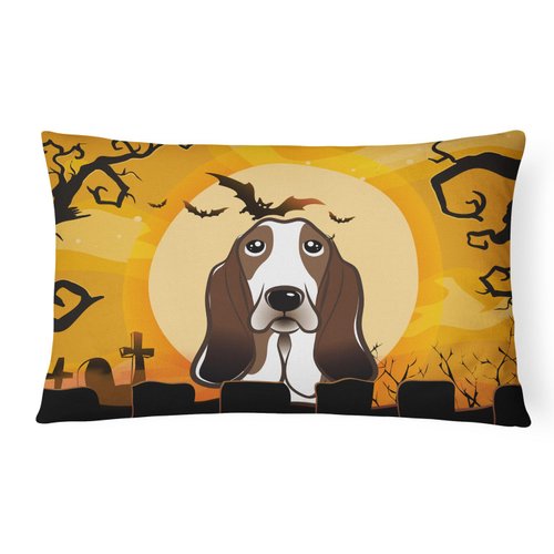 Caroline's Treasures BB1801PW1216 Halloween Basset Hound Canvas Fabric Decorative Pillow Machine Washable, Indoor Outdoor Decorative Pillow for Couch, Bed or Patio, 12HX16W