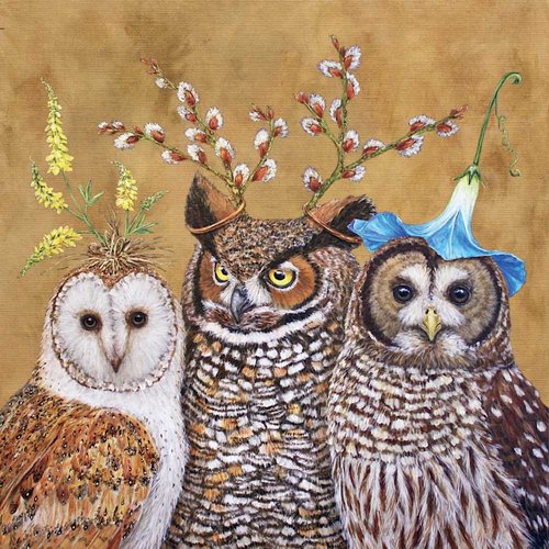Paperproducts Design Decorative Beverage Paper Napkins – Tabletop Disposable Kitchen Cocktail Napkin – For Lunch, Dinner, Birthdays, Parties, Celebrations – Set of 20, Vicki Sawyer Owl Family Design