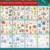 Hohamn 140 Styles Glitter Christmas Temporary Tattoos for Kids, 12 Sheets Glitter Christmas Holiday Tattoos for Kids Xmas Party Gifts Crafts Decoration
