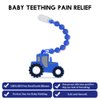 Baby Food Grade Silicone Tractor Truck Teether Toy with One Piece Design Pacifier Clip Holder,Teething Pain Relief Toys Gift Set for 3 Months+ Boys and Girls,Freezer Safe,BPA Free. (Blue)