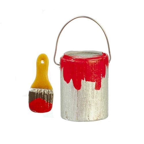 Dollhouse Miniature Accessory Tools DIY Can Tin of Blue Paint and Paint Brush