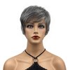 Wiginway Short Straight Wigs 6 inches Pixie Cut with Bangs Layered Synthetic Wigs for Women (Black Mixed Gray)
