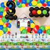 Transportation Birthday Party Supplies for 3 Years Old, Includes Happy Birthday Banners, Centerpieces, Tablecloths, Cake Toppers and 76 Balloons for Kids Transportation Theme 3rd Birthday Party