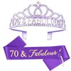 Casoty 70th Birthday Sash and Tiara for Women, 70th Birthday Decorations for Women, Purple 70th Birthday Sash and Tiara Set, 70th Birthday Gifts for Women